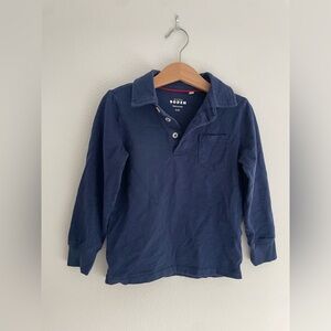 NWOT Mini Boden Long Sleeve Polo Tee Shirt Navy Blue With Pocket
